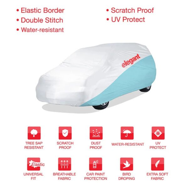 Elegant Car Body Cover WR White And Blue for Hatchback Cars - Image 3