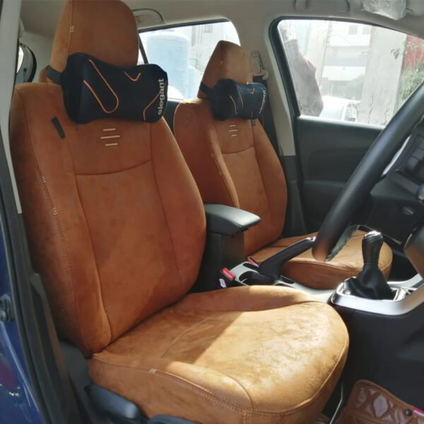 Nubuck Patina Leather Feel Fabric Airbag Friendly Car Seat Cover Tan - Image 3