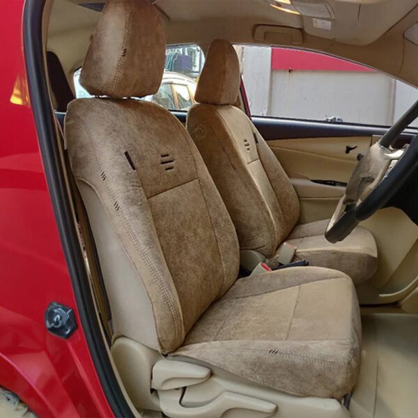 Nubuck Patina Leather Feel Fabric Airbag Friendly Car Seat Cover Beige - Image 2